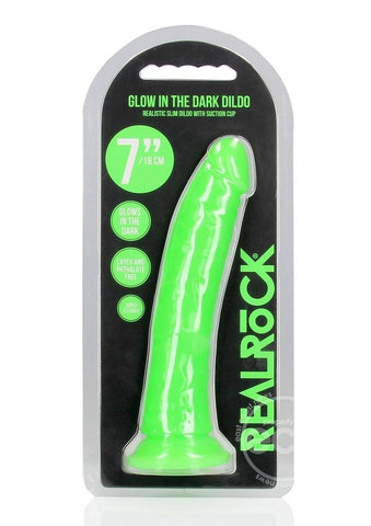 Dildo  RealRock Slim que brilla en la oscuridad con ventosa de 7"