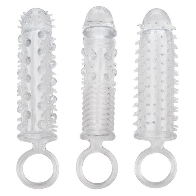 Fundas para pene texturizadas con juego de extensiones (3 piezas) - Transparente