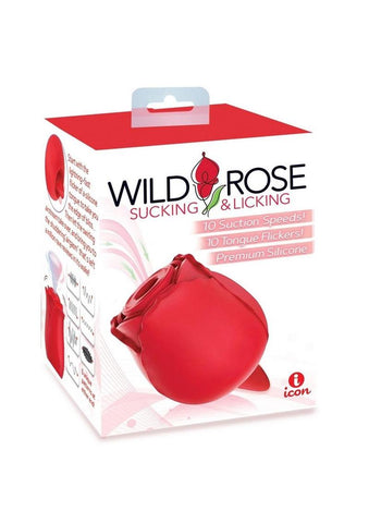 Estimulador de clítoris de silicona recargable clásico Wild Rose con succión y estimulación lengua- Rojo